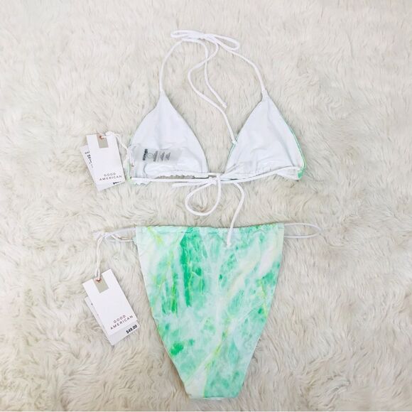 Good American Green White‎ Tie-Dye String Triangle Bikini Set Size 2 Medium New - Picture 4 of 11